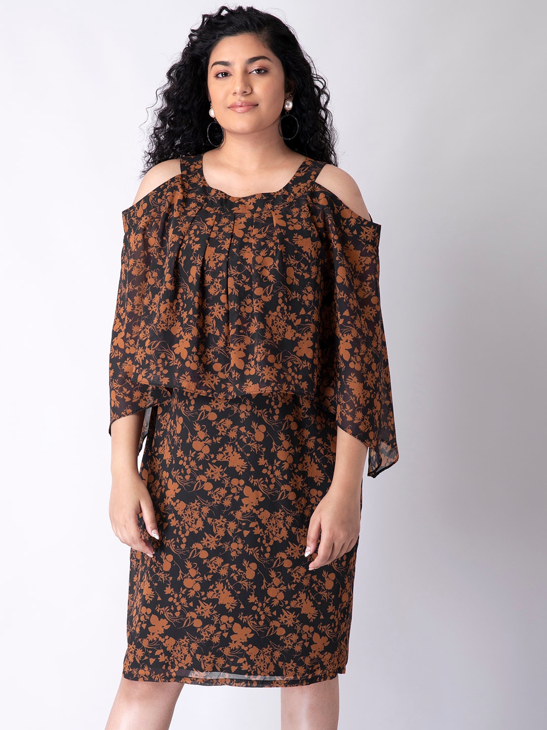 

FabAlley Curve Women Plus Size Floral Georgette Sheath Dress, Black