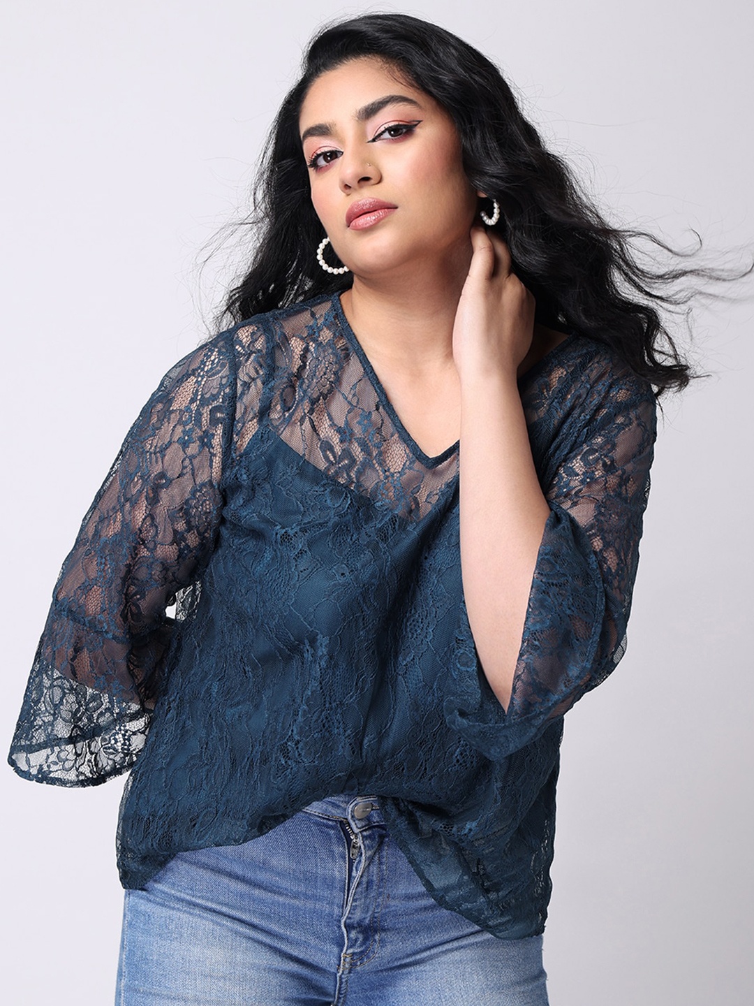 

FabAlley Curve Blue Lace Top