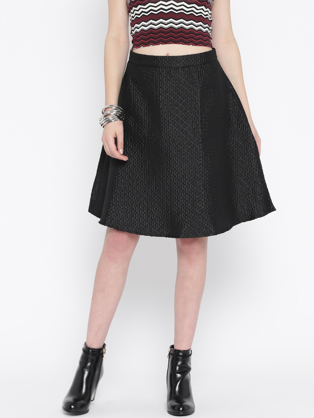 

FOREVER 21 Black Patterned A-line Skirt