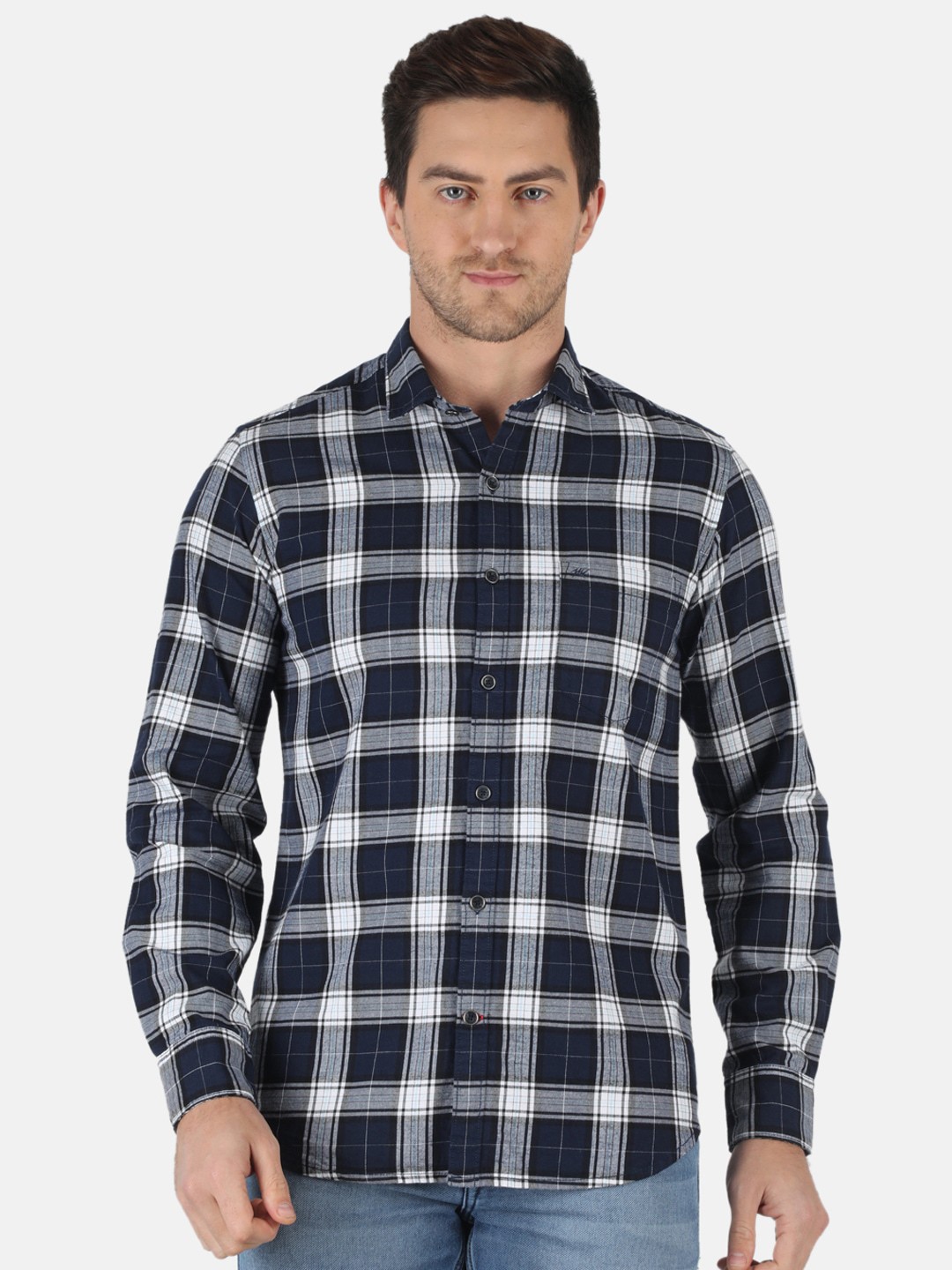 

Monte Carlo Men Navy Blue Classic Tartan Checks Checked Casual Shirt