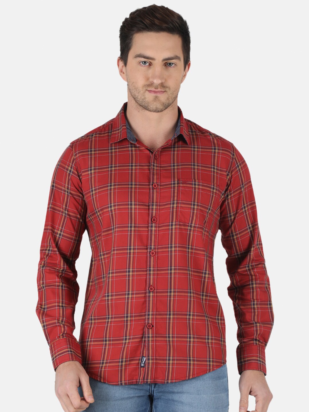 

Monte Carlo Men Rust Classic Tartan Checks Regular Fit Casual Shirt