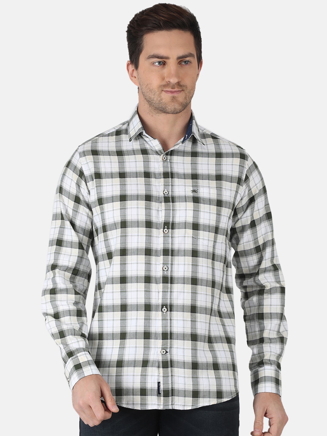 

Monte Carlo Men Olive Green Classic Tartan Checks Checked Casual Shirt