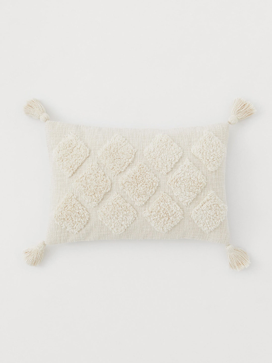 

H&M White Self Design Tasselled Cushion Cover