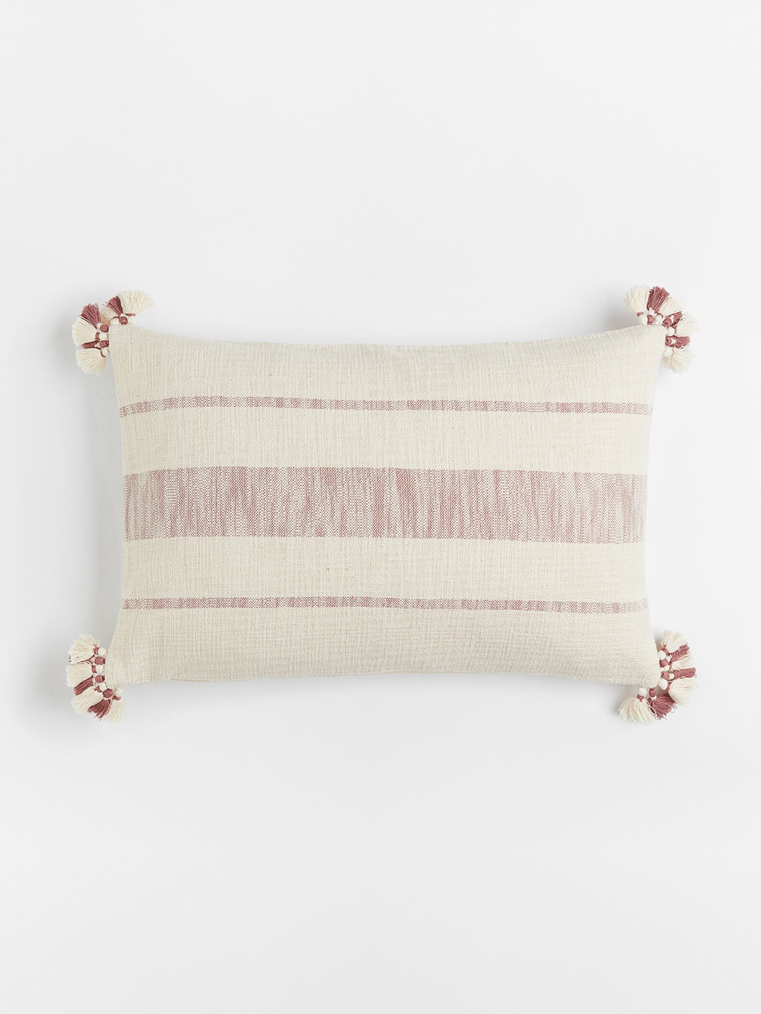 

H&M Beige & Rose Striped Rectangular Tasselled Cushion Cover