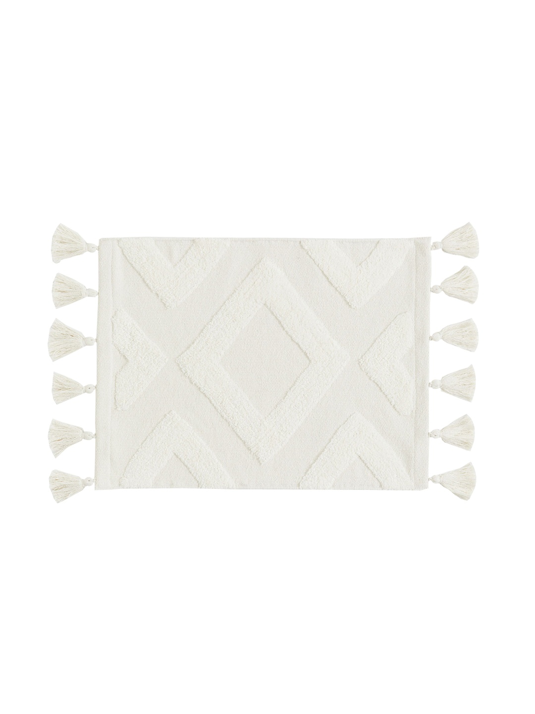 

H&M White Self Design Tasselled Anti-Slip Bath Mat