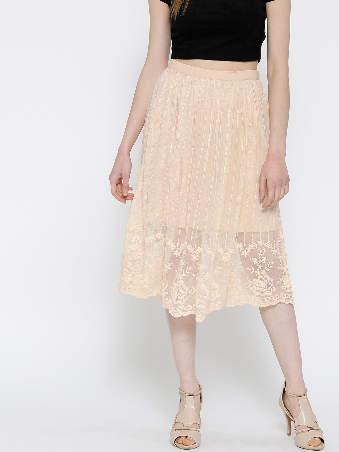 

FOREVER 21 Peach-Coloured Lace Flared Skirt
