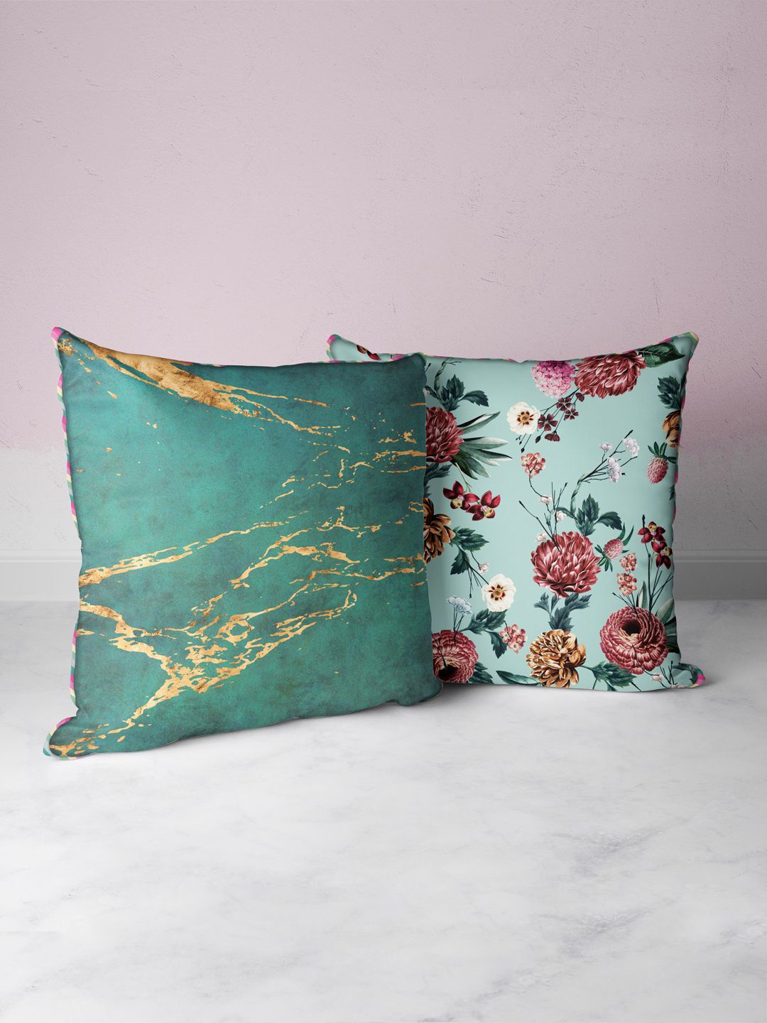 

BIANCA Mint Green & Teal Green Set of 2 Floral Square Cushion Covers