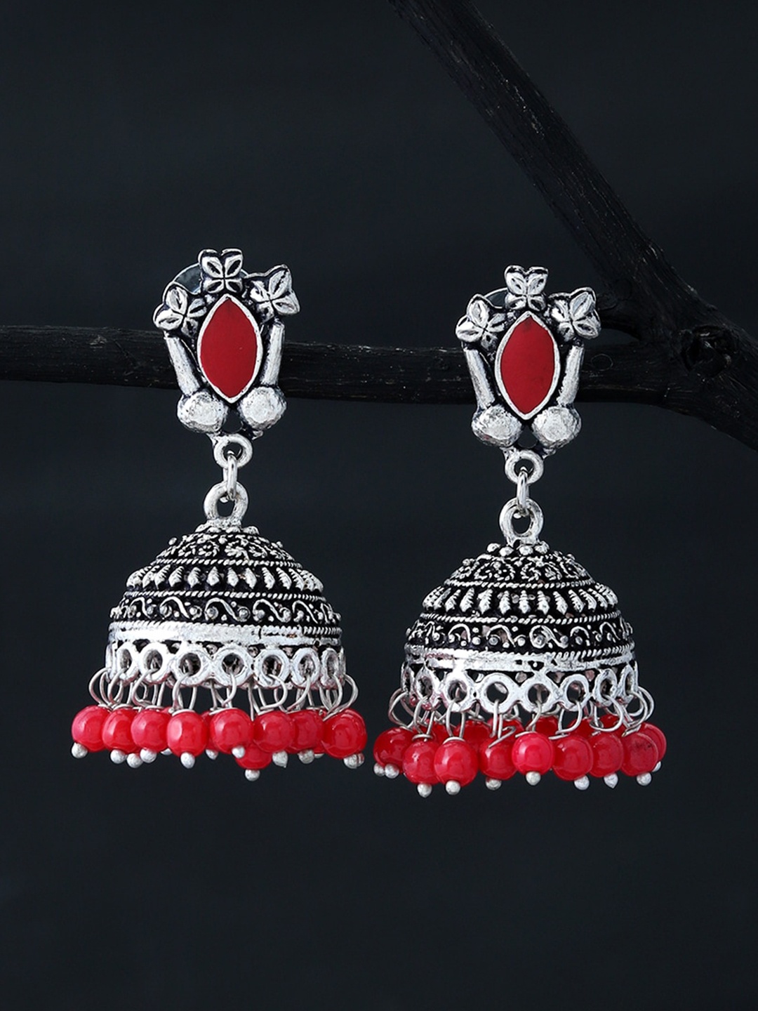 

Silvermerc Designs Silver-Toned Contemporary Jhumkas Earrings