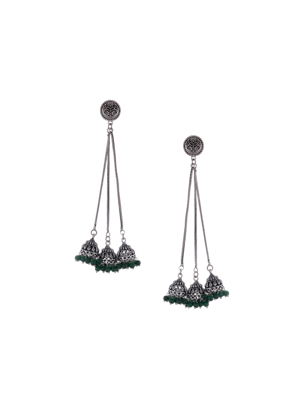 

Silvermerc Designs Silver-Plated Oxidised Contemporary Jhumkas Earrings