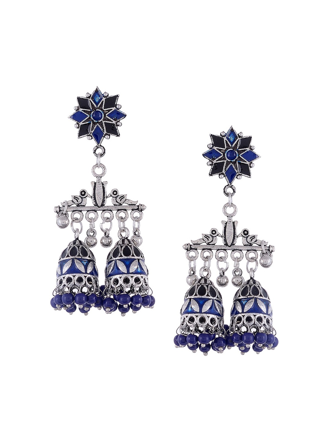 

Silvermerc Designs Silver-Plated Contemporary Jhumkas Earrings