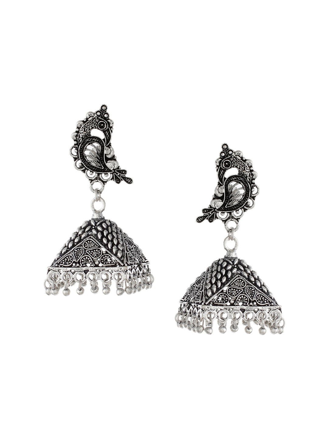 

Silvermerc Designs Silver-Toned Contemporary Jhumka Earrings