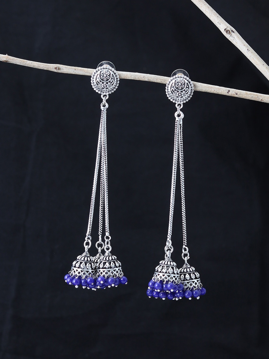

Silvermerc Designs Silver-Toned Contemporary Jhumkas Earrings