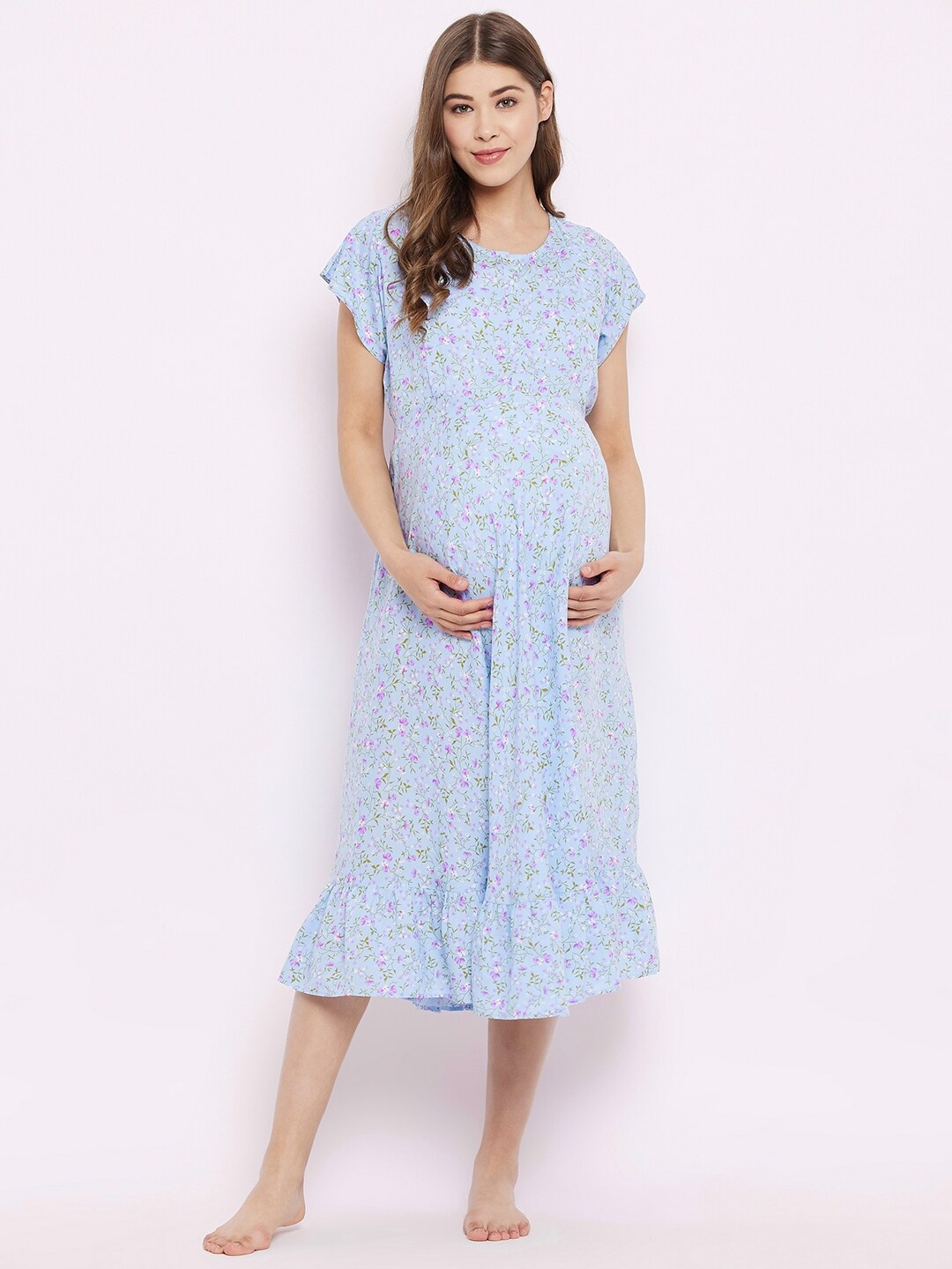 

Hypernation Blue Printed Maternity Nightdress