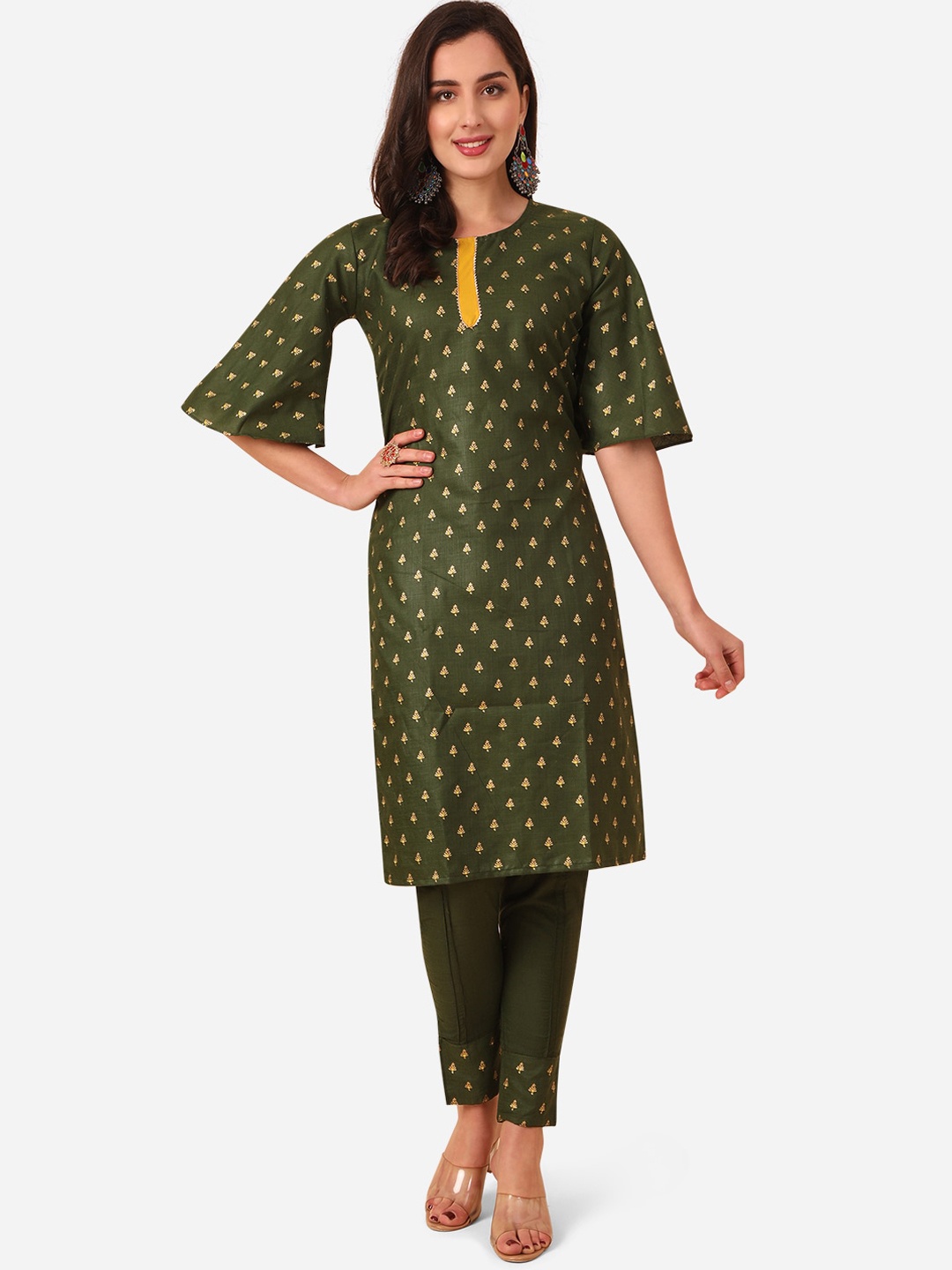 

KALINI Women Green Printed Kurta with Trousers