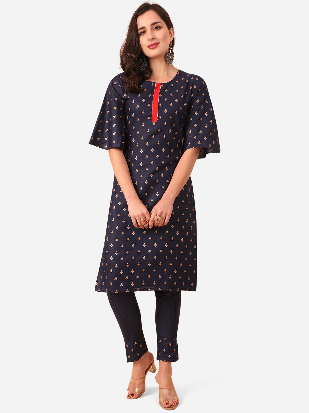 

KALINI Women Navy Blue Ethnic Motifs Printed Kurta with Palazzos