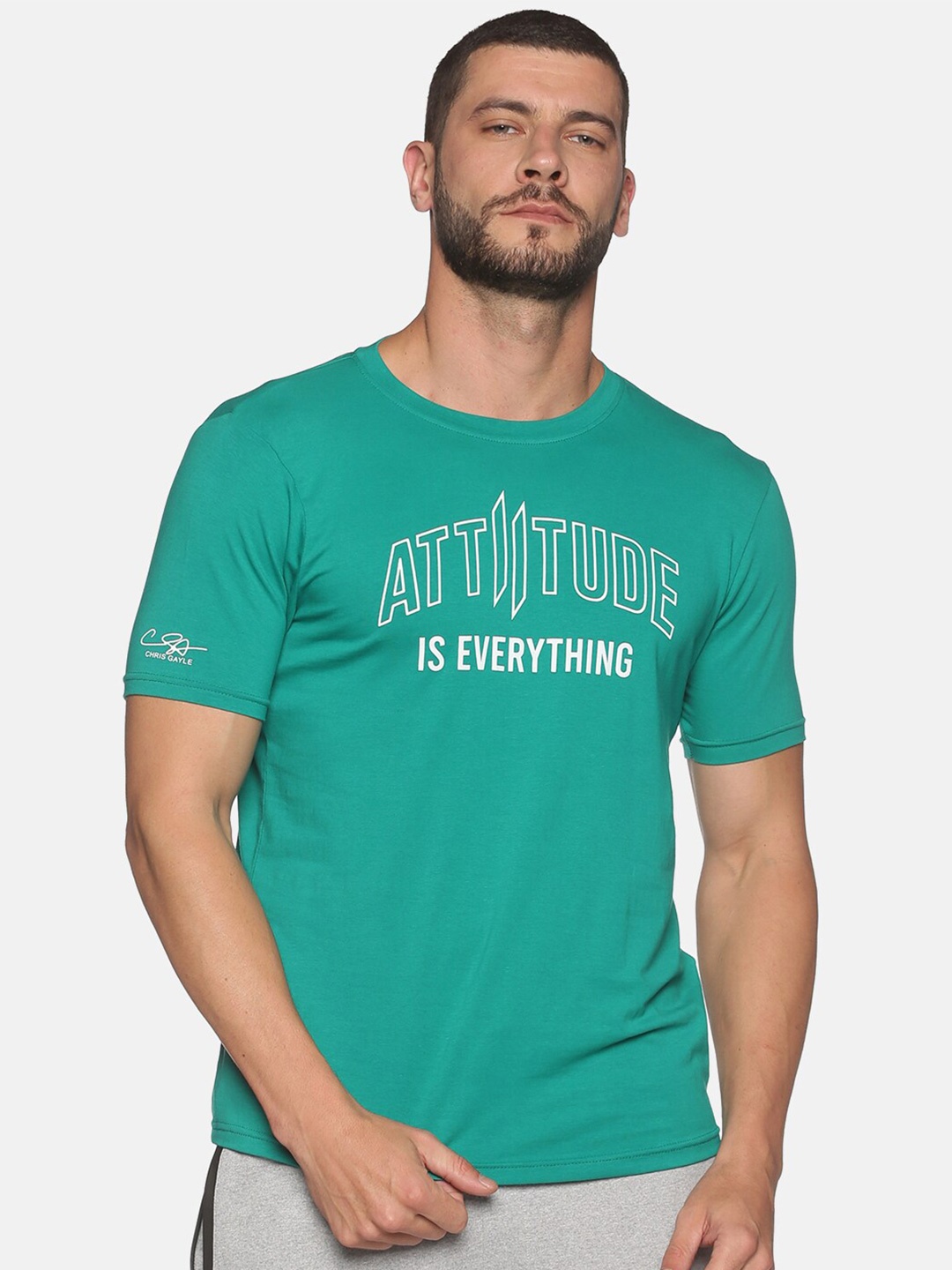 

ATTIITUDE Men Green Typography Printed Slim Fit T-shirt