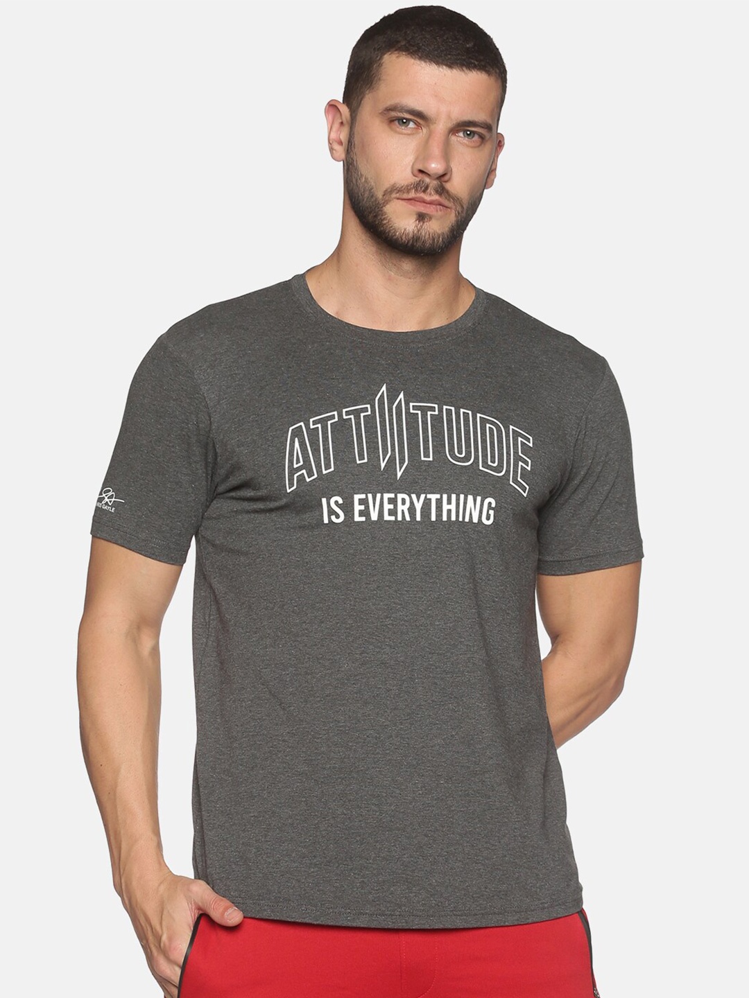 

ATTIITUDE Men Charcoal Grey Typography Printed Slim Fit T-shirt