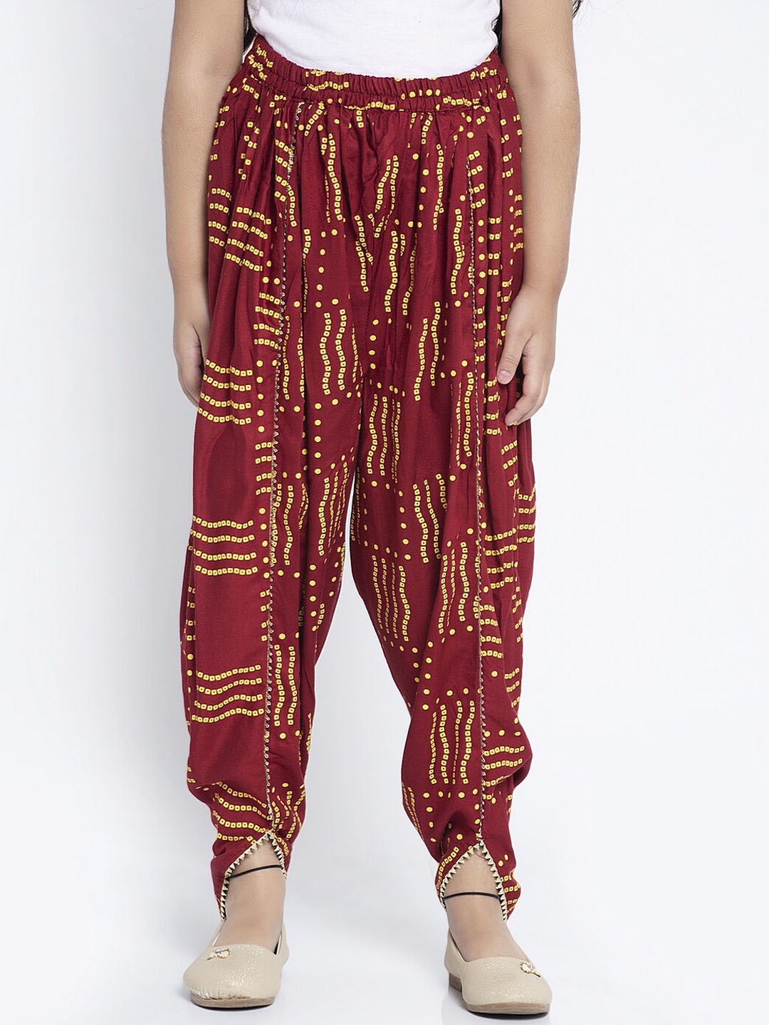 

KYDZI Girls Maroon & Yellow Printed Dhoti Salwar