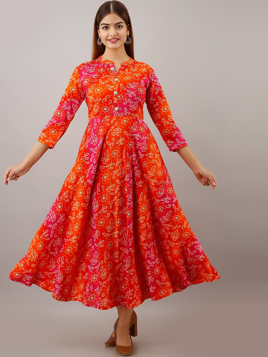 

Women Touch Women Orange Ethnic Motifs Printed Anarkali Kurta