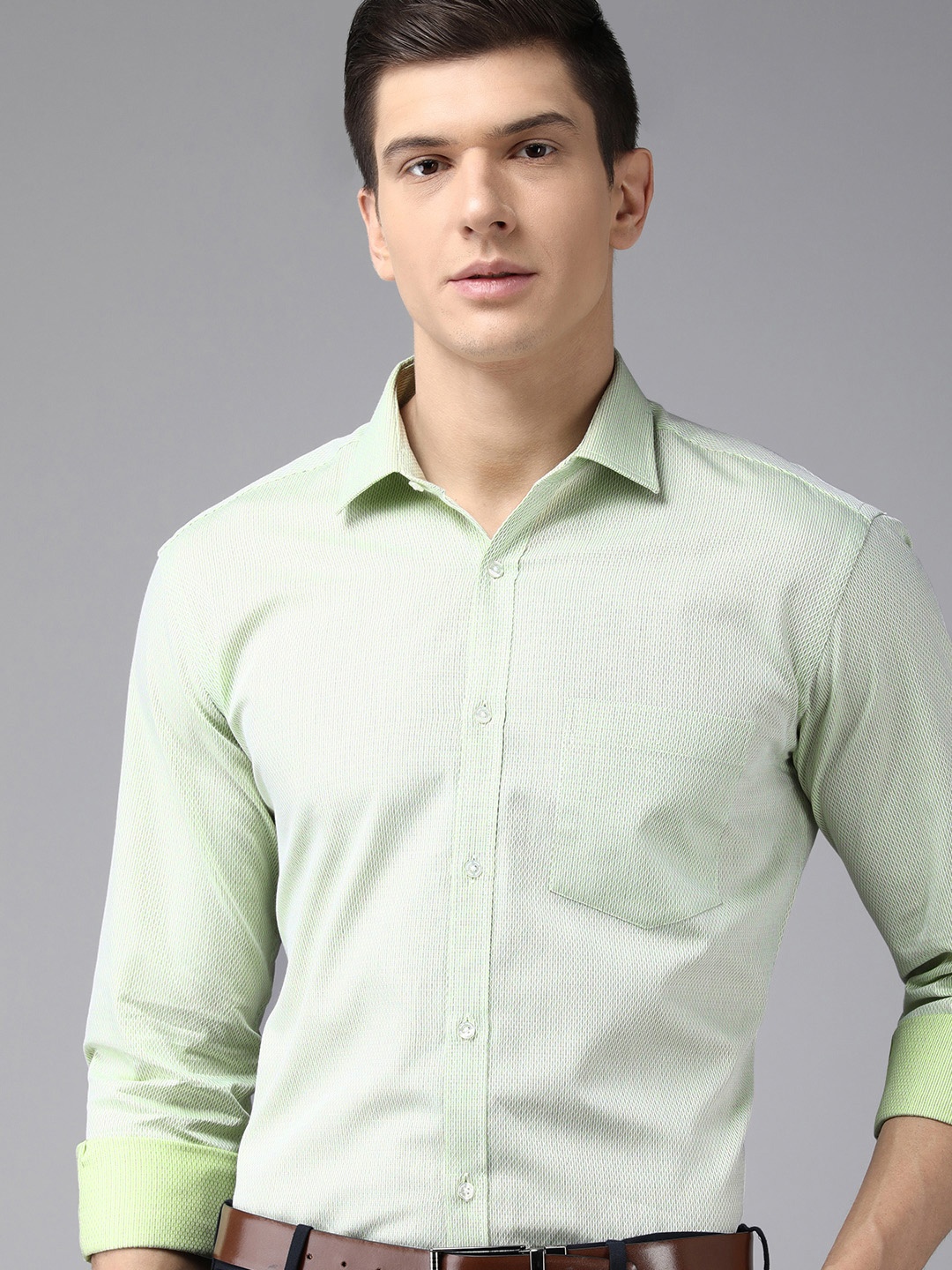 

Park Avenue Men Green Textured Slim Fit Formal Shirt