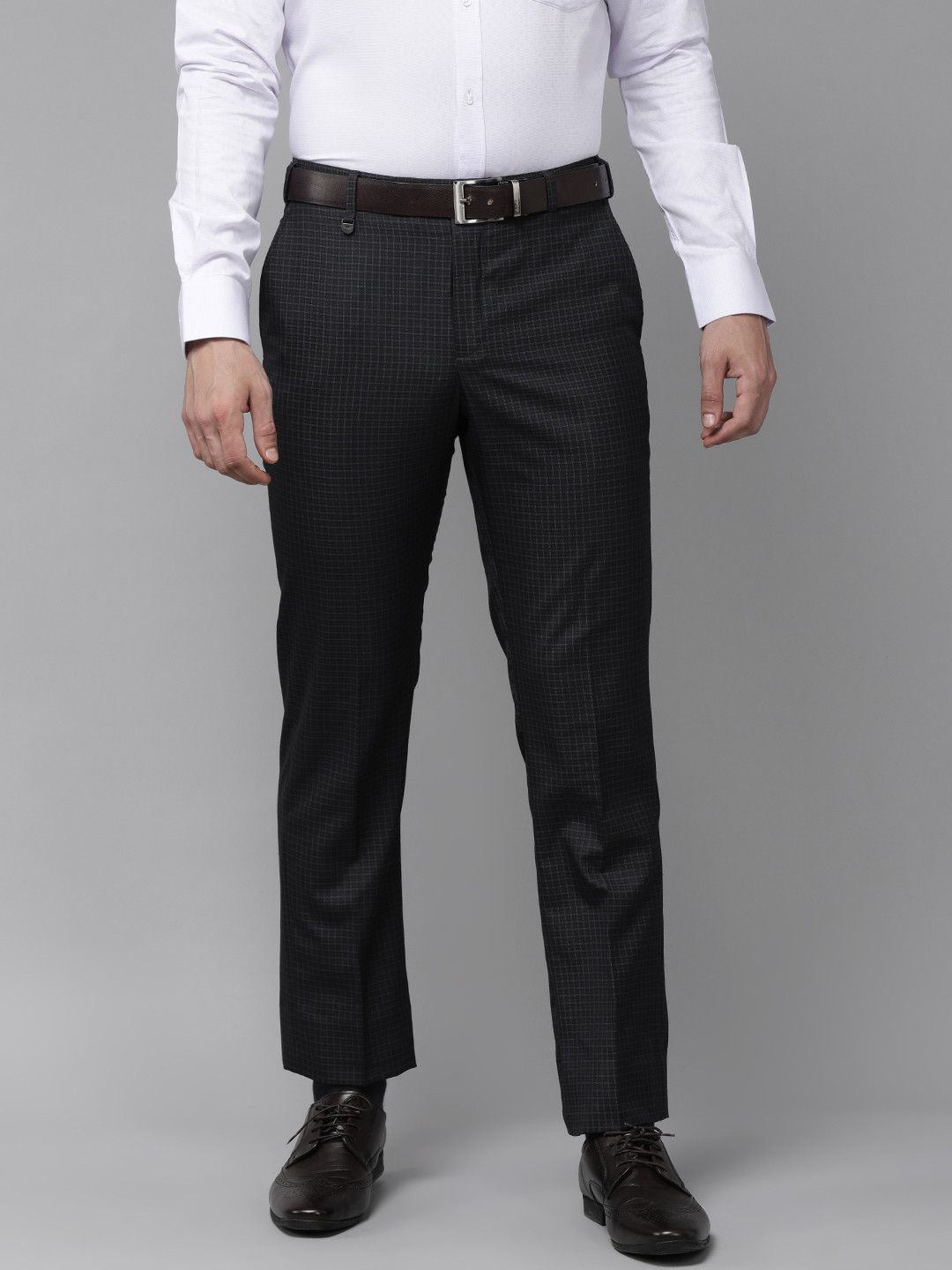 

Park Avenue Men Navy Blue Checked Smart Fit Formal Trousers