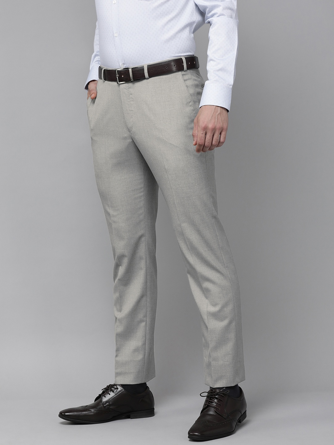 

Park Avenue Men Light Grey Solid Mid Rise Formal Trousers