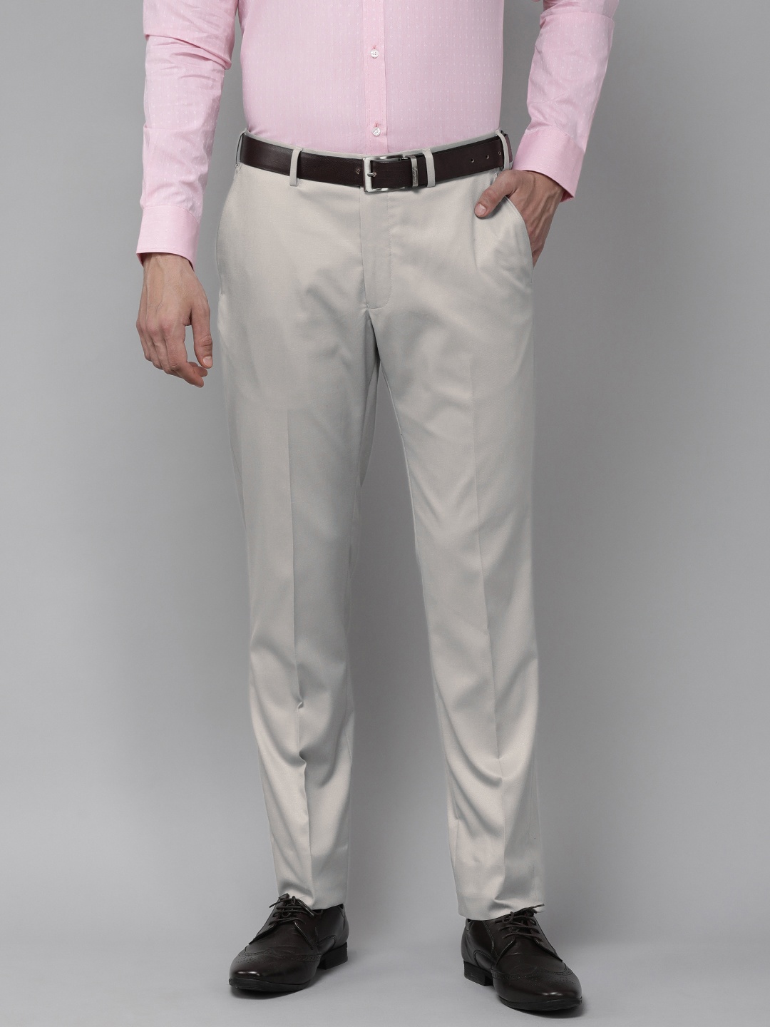 

Park Avenue Men Medium Grey Solid Mid Rise Formal Trousers