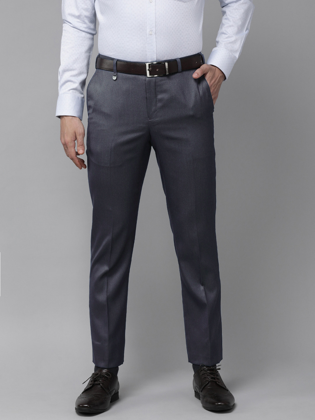 

Park Avenue Men Blue Solid Mid Rise Formal Trousers