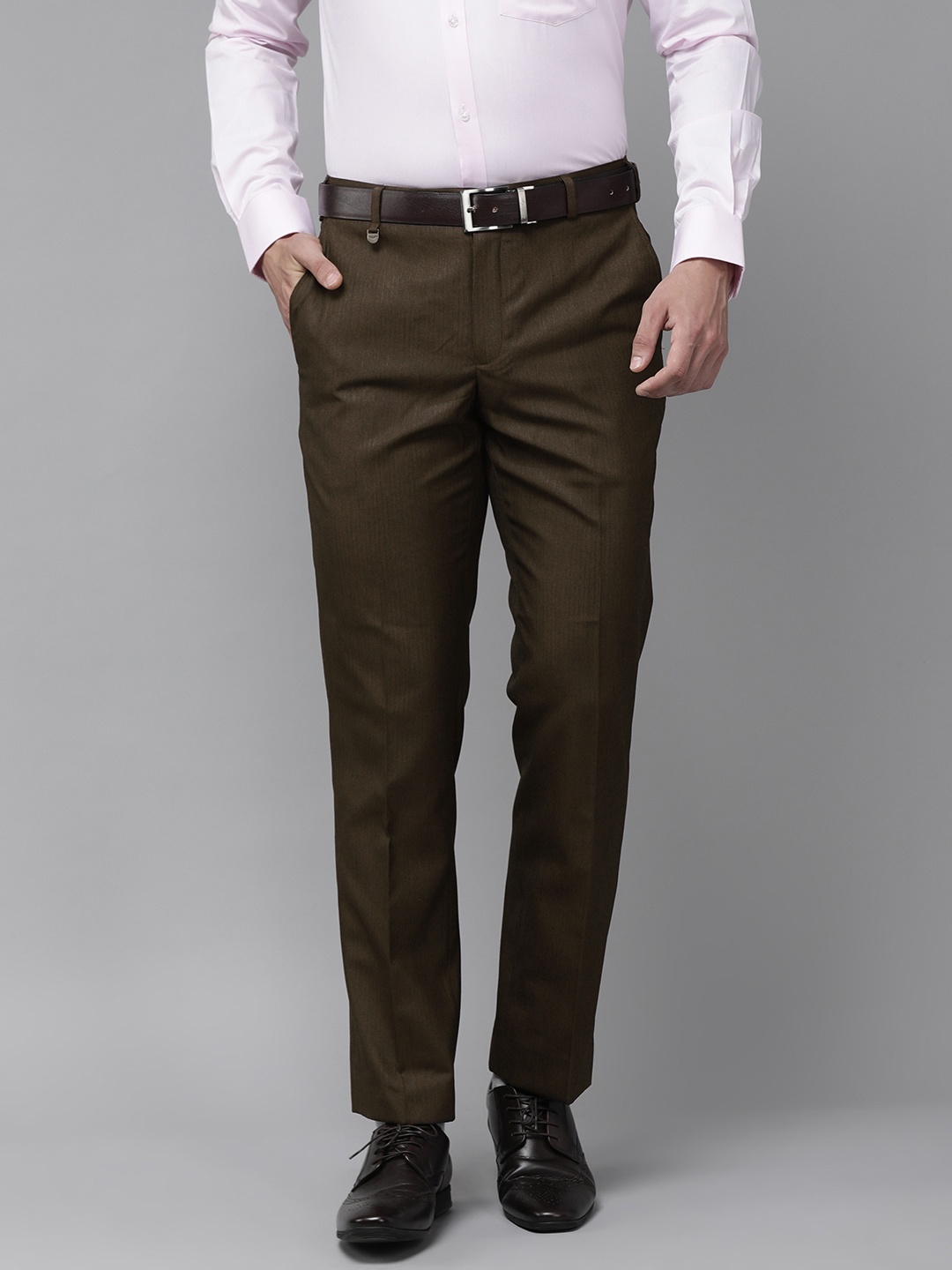 

Park Avenue Men Brown Solid Mid Rise Trousers