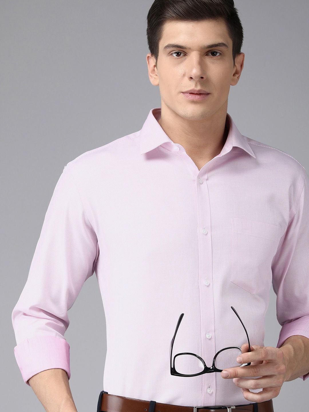 

Park Avenue Men Pink Slim Fit Textured Opaque Self Design Pure Cotton Formal Shirt