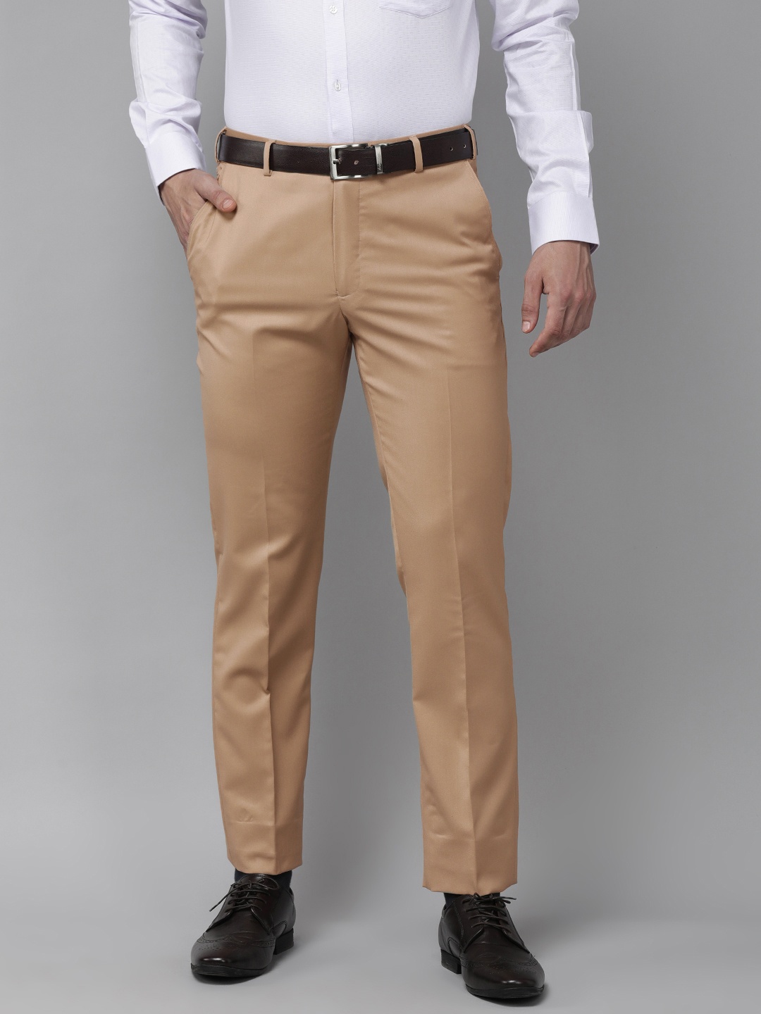 

Park Avenue Men Beige Solid Smart Fit Formal Trousers