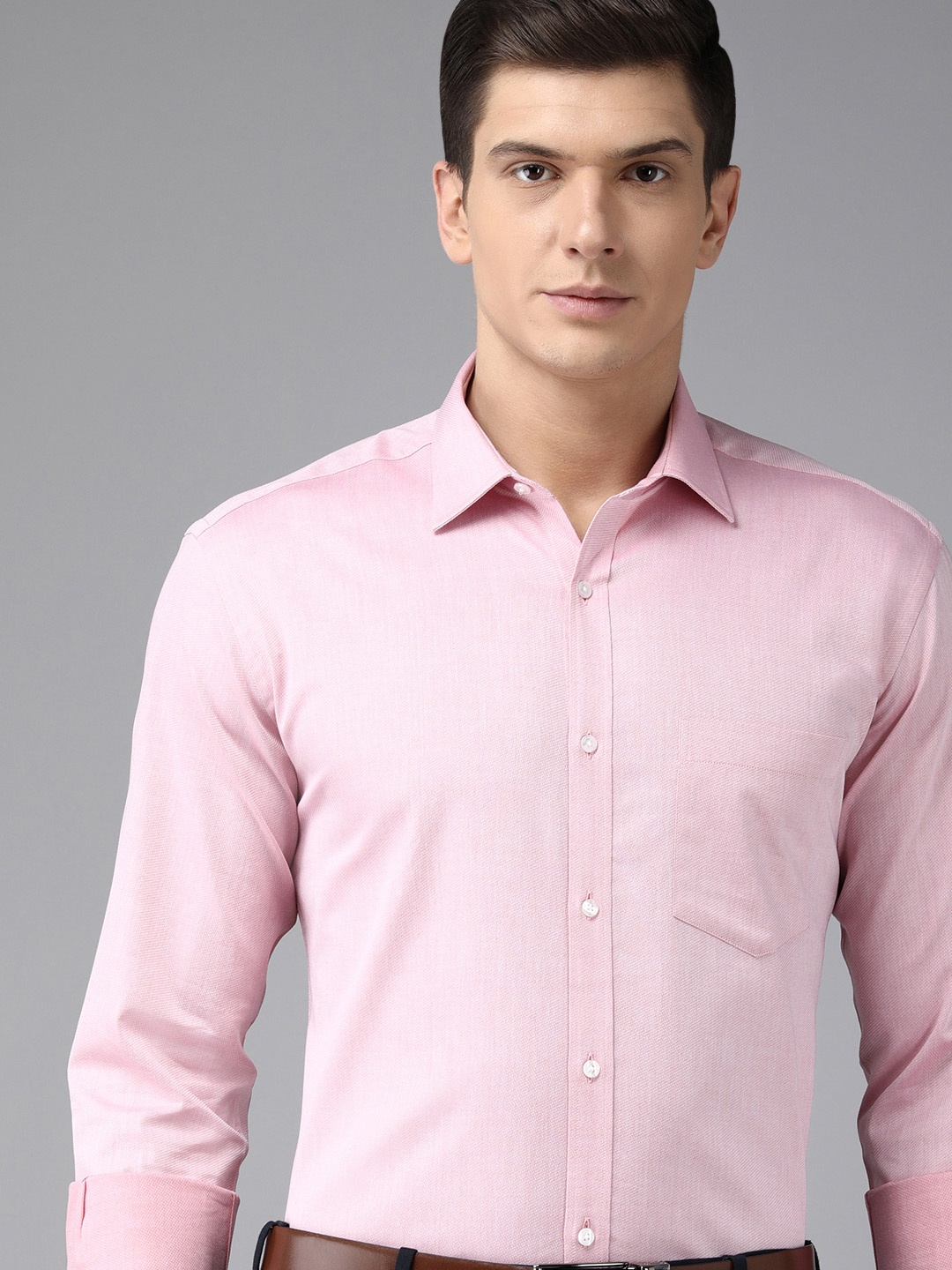 

Park Avenue Men Pink Textured Slim Fit Formal Shirt
