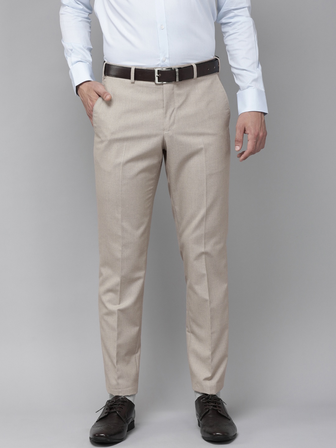 

Park Avenue Men Beige Solid Smart Fit Trousers