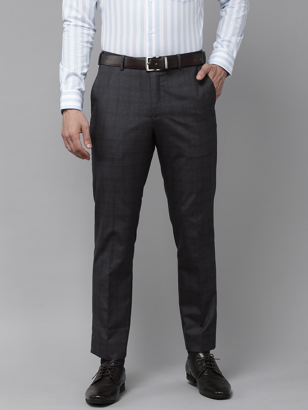 

Park Avenue Men Blue Checked Smart Fit Trousers