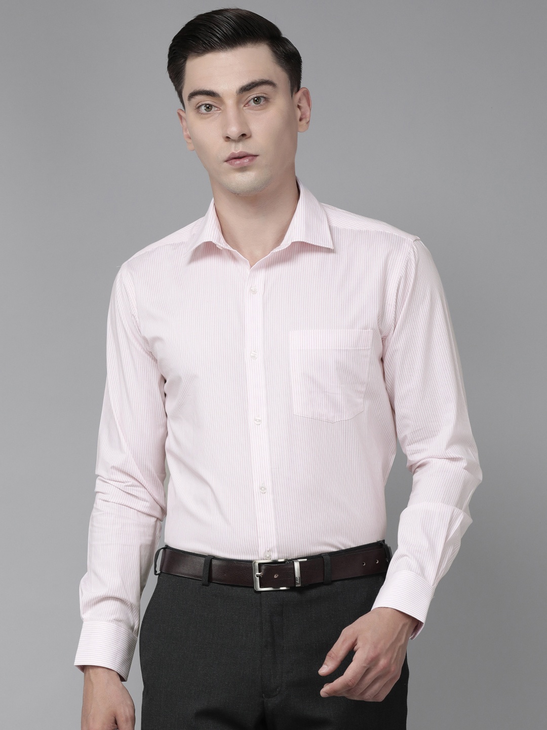 

Park Avenue Men Off White Slim Fit Striped Pure Cotton Formal Shirt