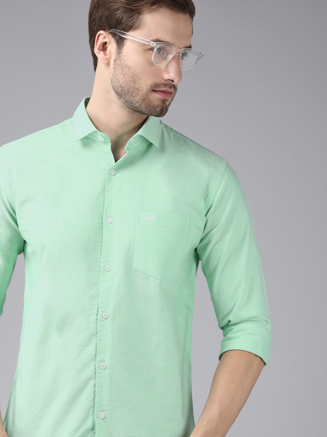 

Park Avenue Men Green Solid Slim Fit Pure Cotton Casual Shirt