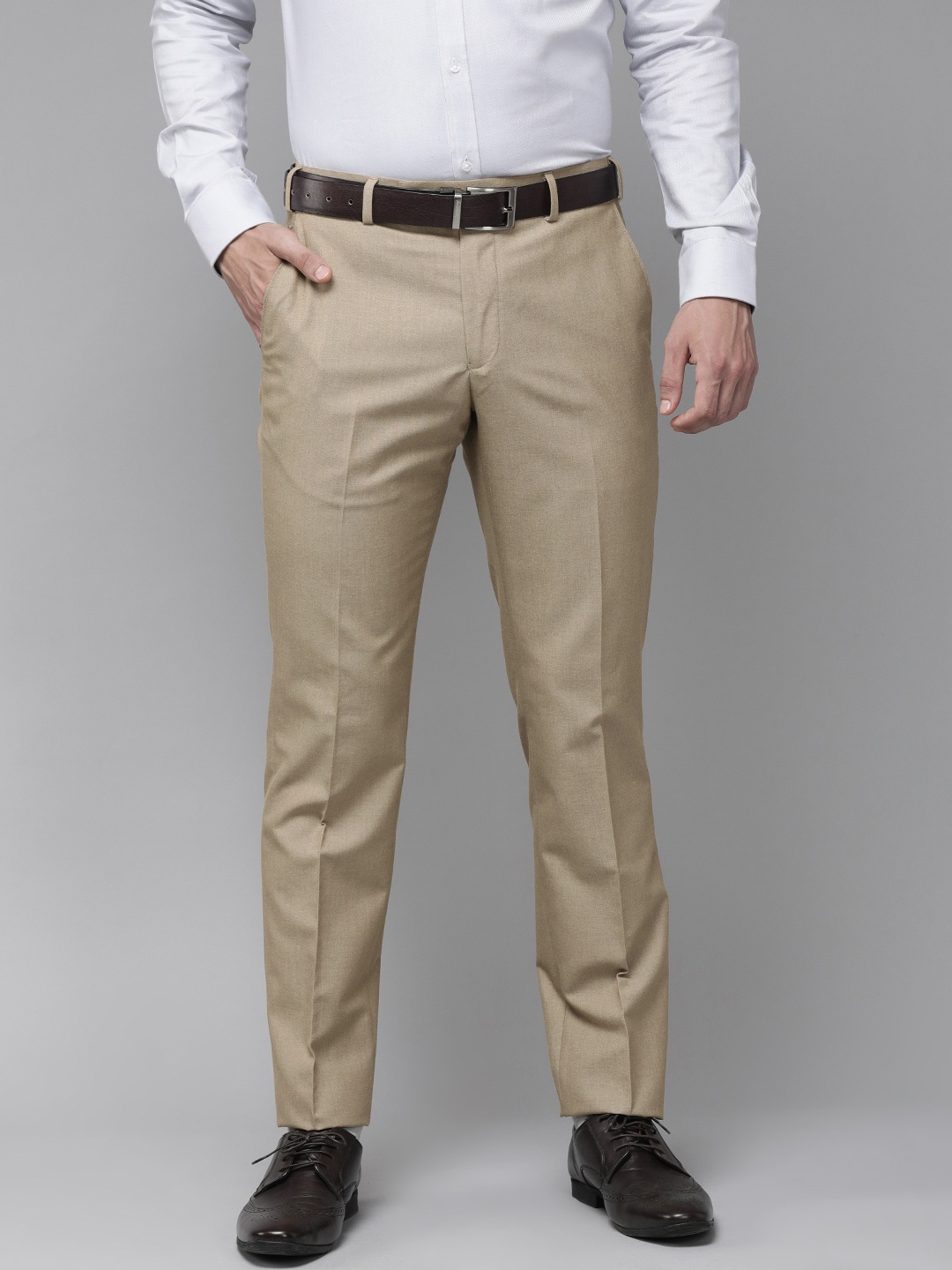 

Park Avenue Men Khaki Solid Smart Fit Trousers