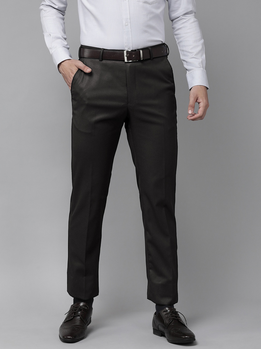 

Park Avenue Men Black Solid Mid Rise Formal Trousers
