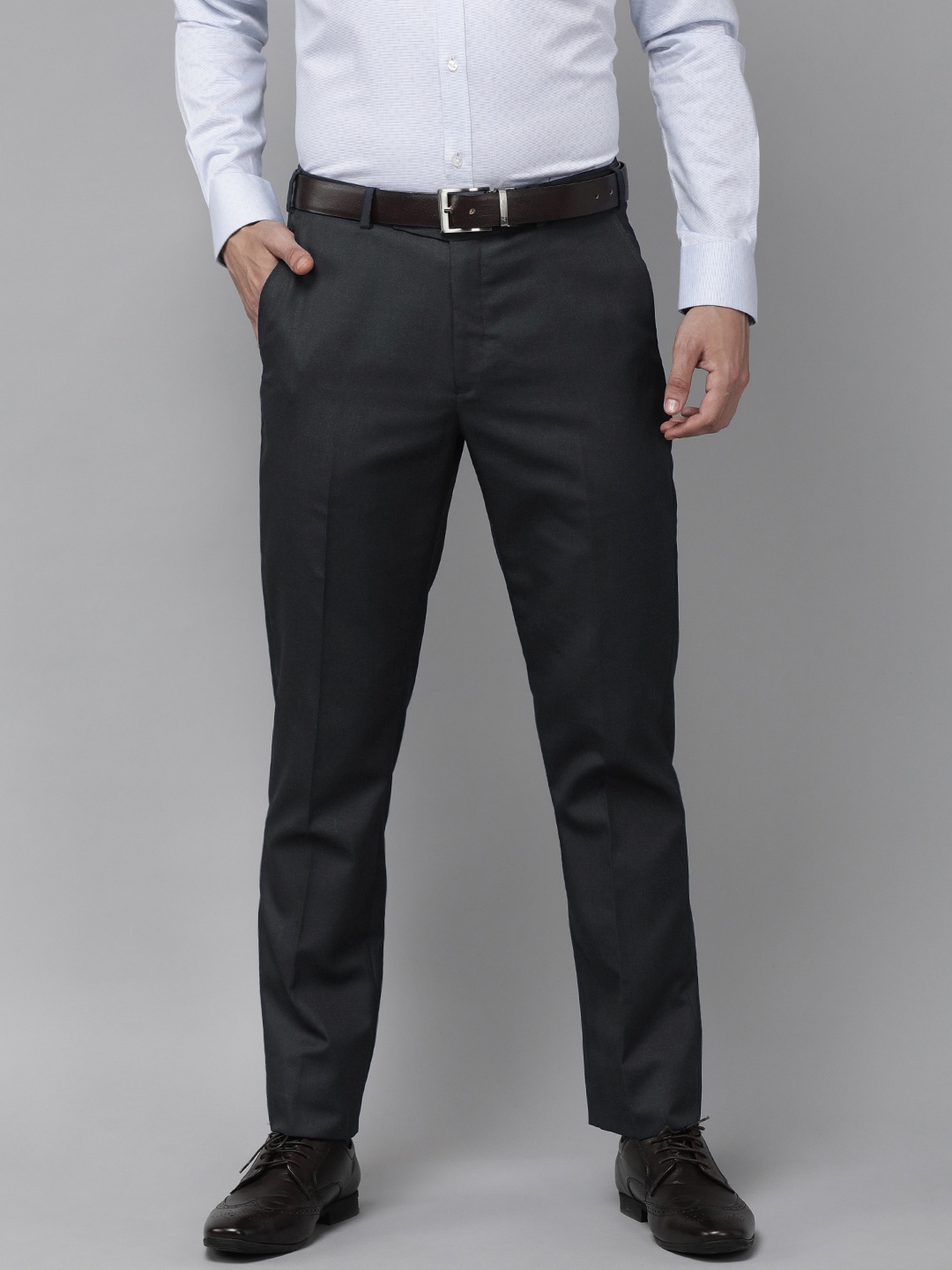 

Park Avenue Men Dark Blue Solid Mid Rise Formal Trousers