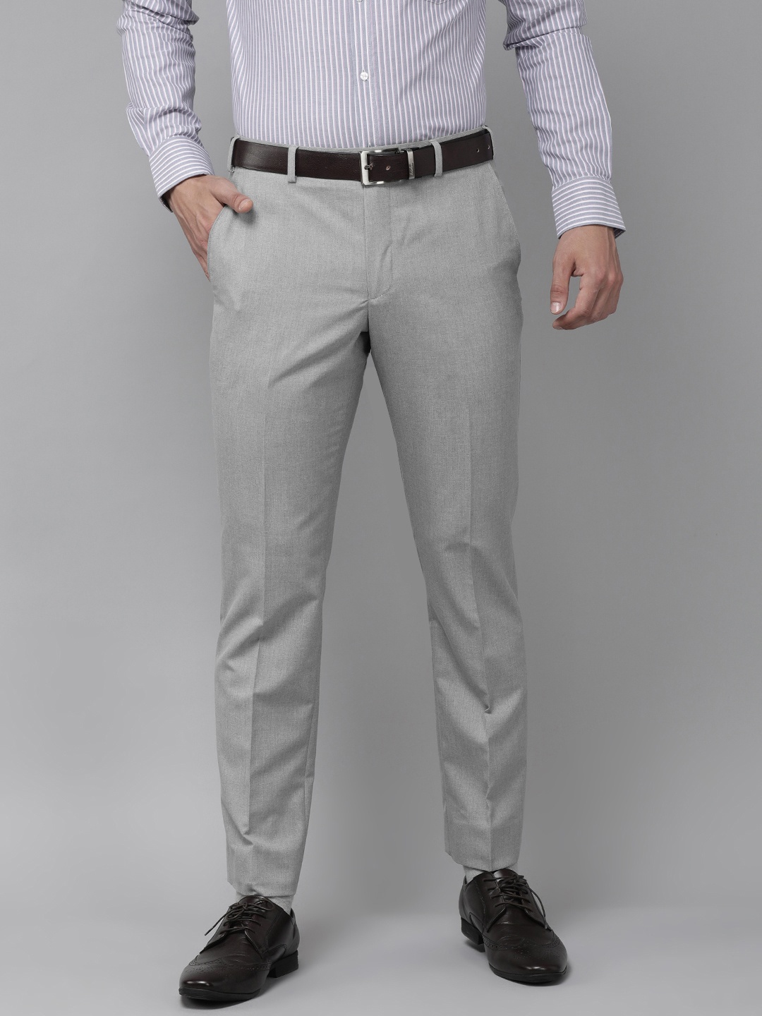 

Park Avenue Men Medium Grey Solid Mid Rise Formal Trousers