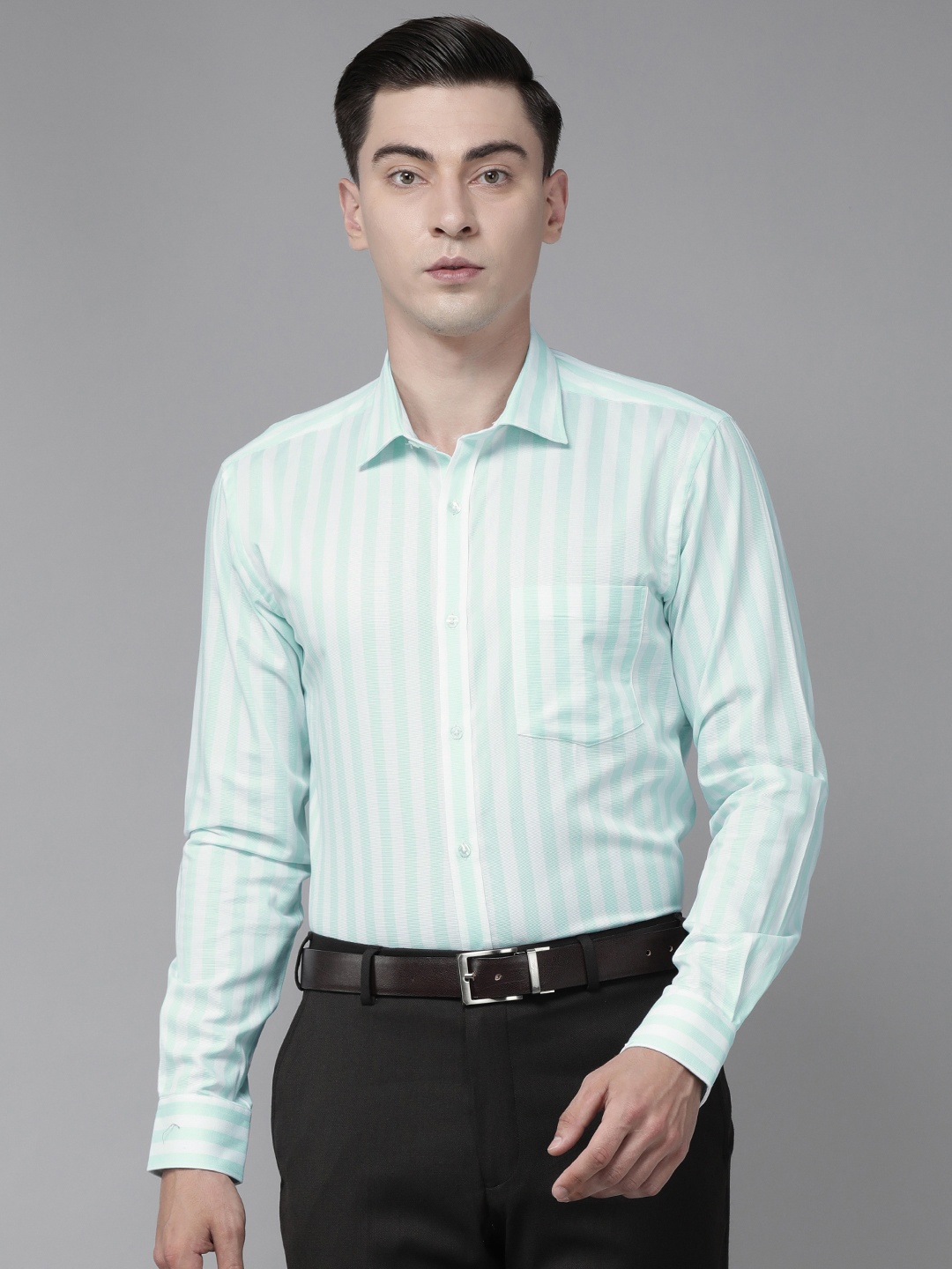 

Park Avenue Men Blue & White Slim Fit Striped Pure Cotton Formal Shirt