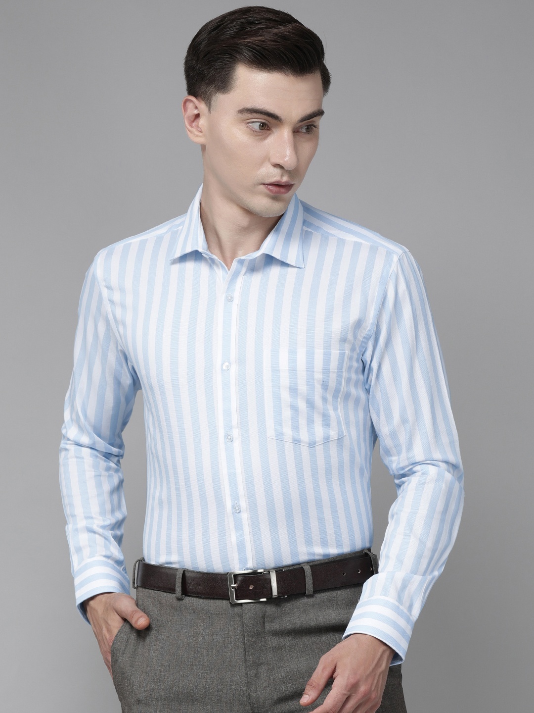 

Park Avenue Men Blue & White Slim Fit Striped Formal Shirt