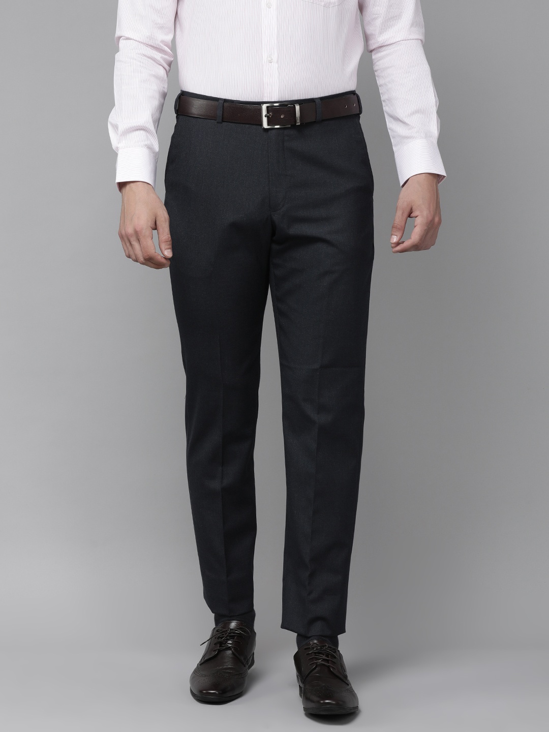 

Park Avenue Men Dark Grey Solid Mid Rise Formal Trousers