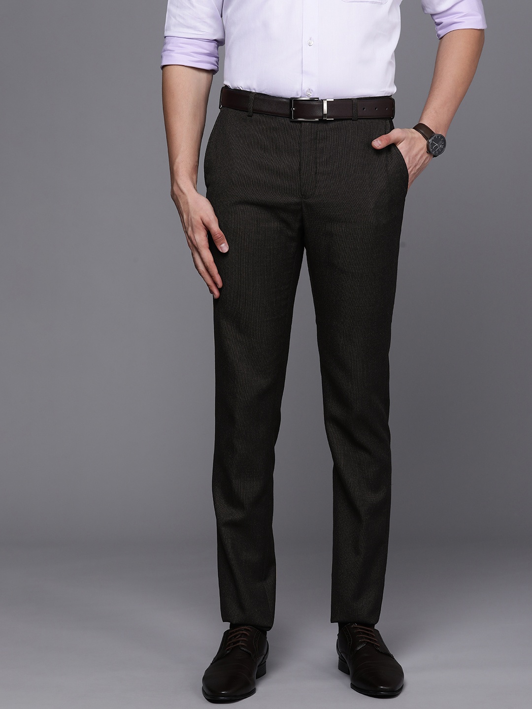 

Raymond Men Black Solid Slim Fit Trousers