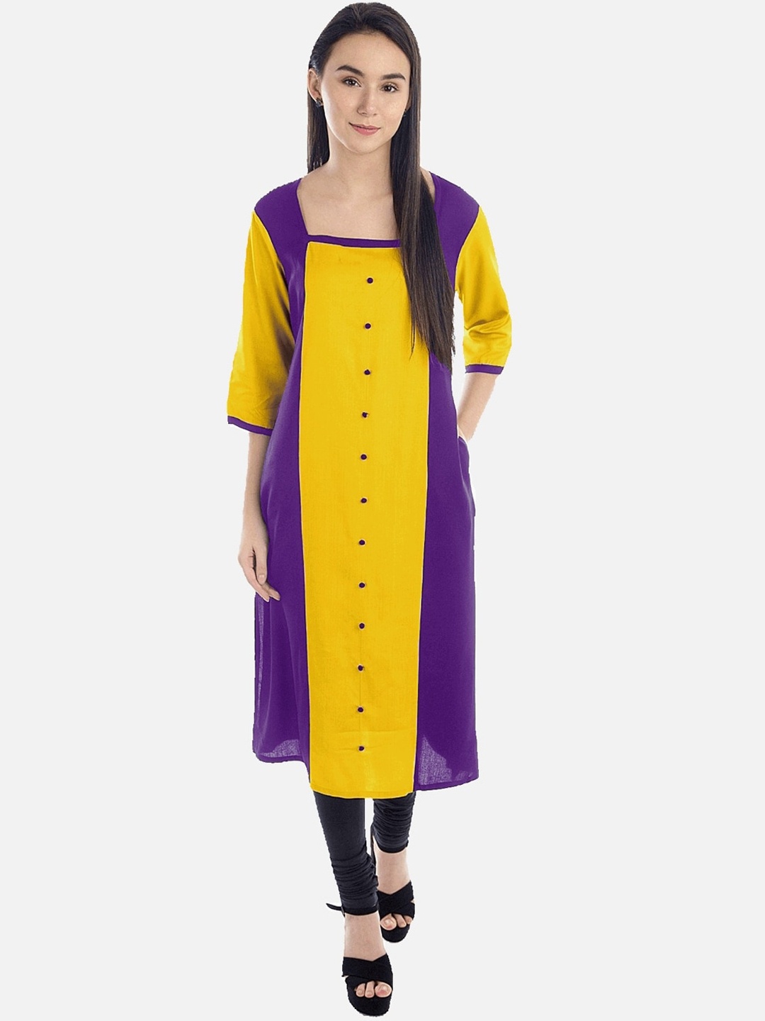 

KALINI Women Purple Colourblocked Thread Work Tiering Kurta