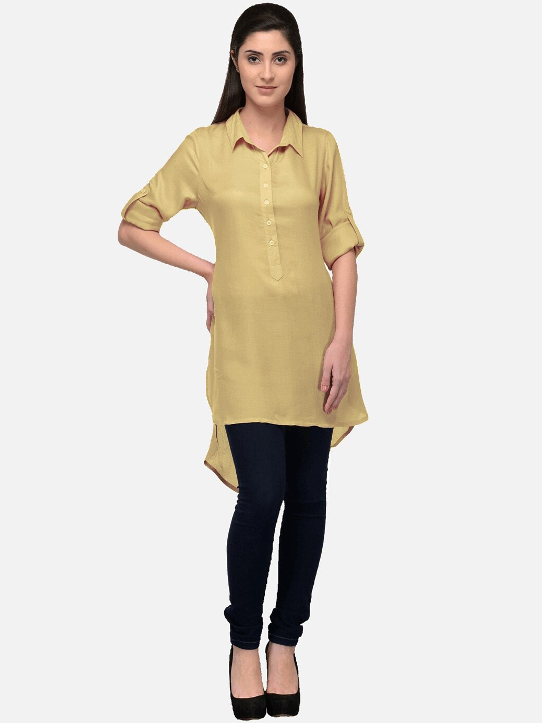 

KALINI Women Gold-Toned High Low Asymmetric Pathani Cotton Kurta