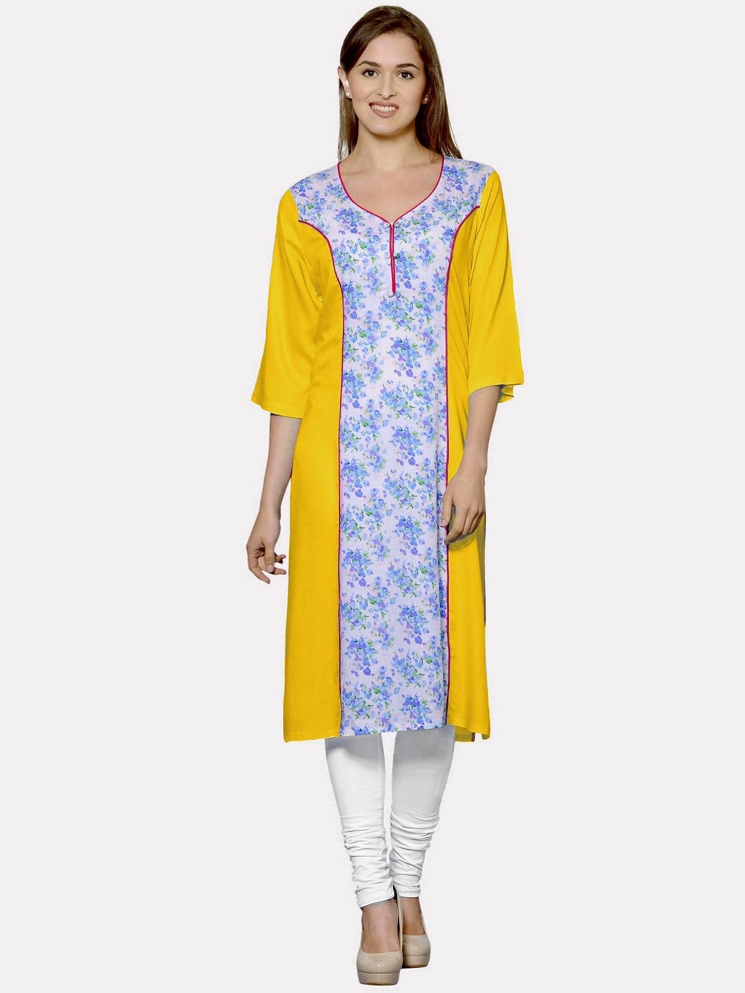 

KALINI Women Mustard Yellow Printed Block Print Kurta
