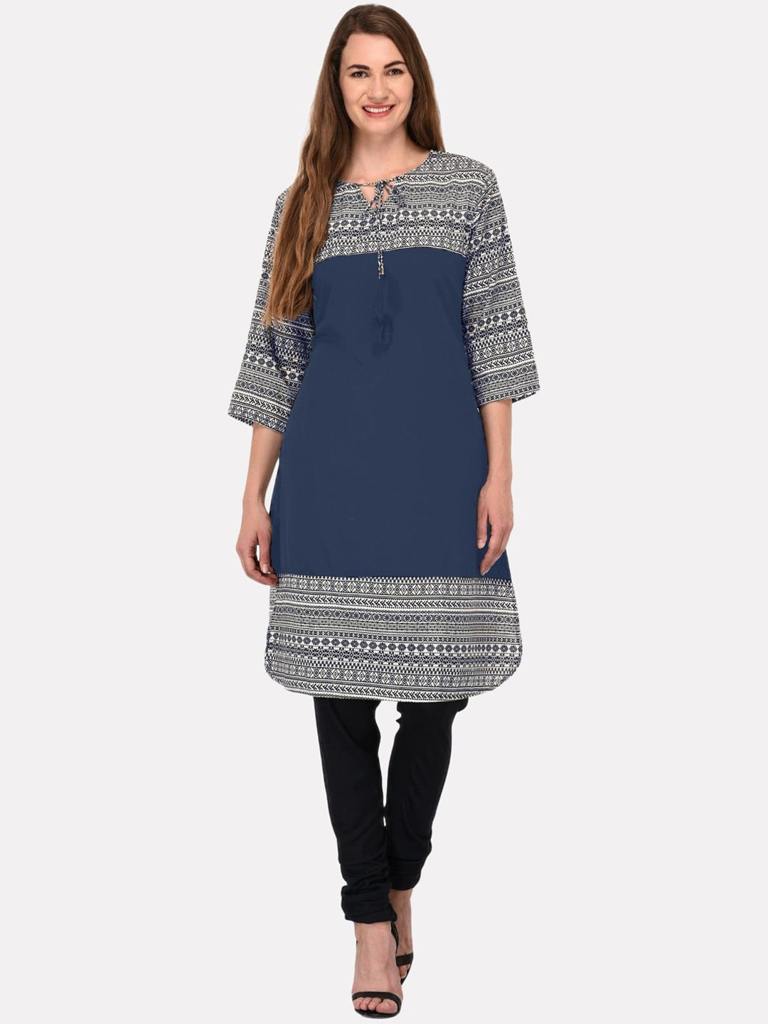 

KALINI Women Navy Blue & Grey Paisley Printed Kurta