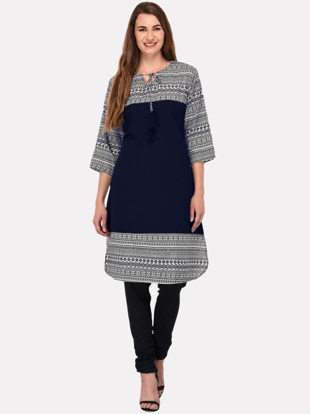 

KALINI Women Blue Ethnic Motifs Yoke Design Block Print Cotton Kurta