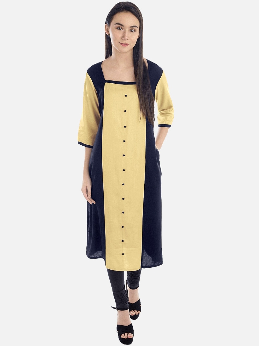 

KALINI Women Blue Colourblocked Thread Work Tiering Kurta